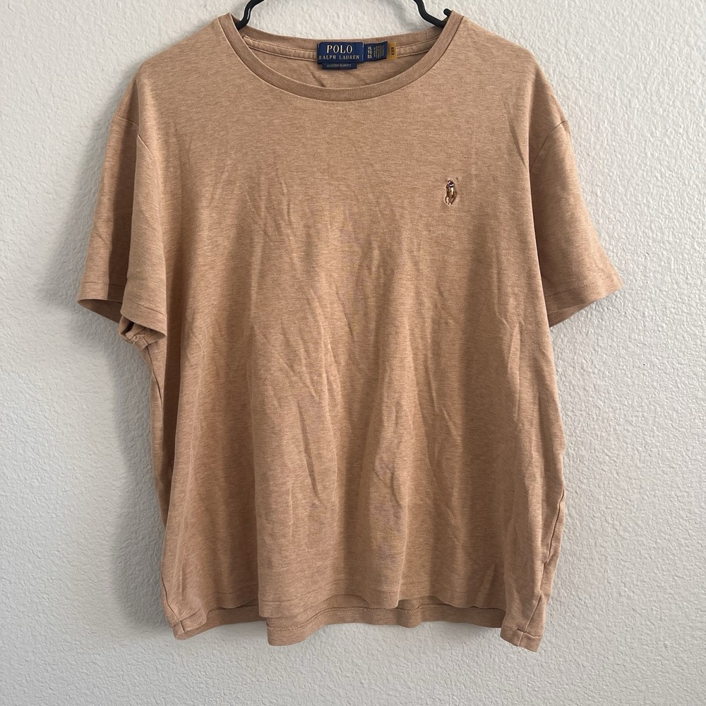 Polo Ralph Lauren T-shirt Mens XL Minimalist Cotton Custom Slim Fit Tan Pony